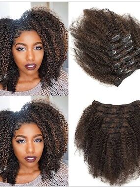 Afro Kinky Curly 18 Inch ClipIn Full Head Extensions 120G Human Hair #P1B/4 7PCS